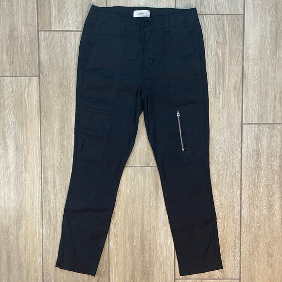 Level 99 Linen Blend Utility Cargo Pants Black Size 27 Ankle Zip Stretch Women’s - Picture 1 of 11
